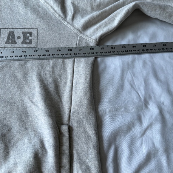 American Eagle AE Men's Long Sleeve Pullover Hoodie Cream Medium Spell-Out Arm - Picture 11 of 15